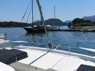 Deck of Timeless, a Bali Catsmart catamaran at Ellomenos, Greece