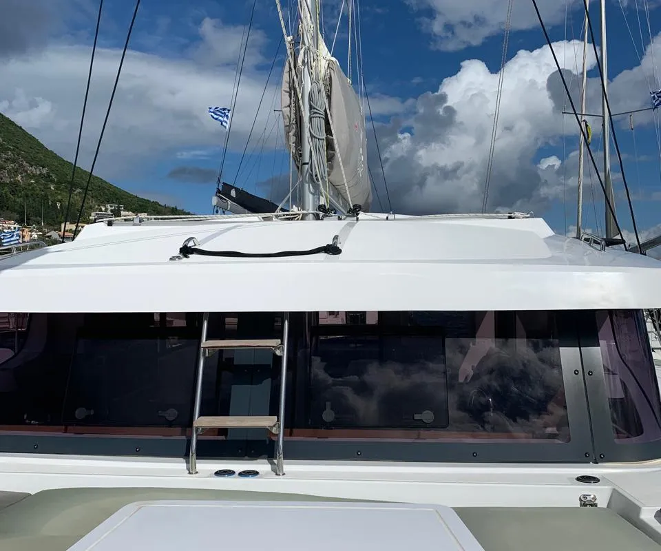 Deck of Timeless, a Bali Catsmart catamaran at Ellomenos, Greece