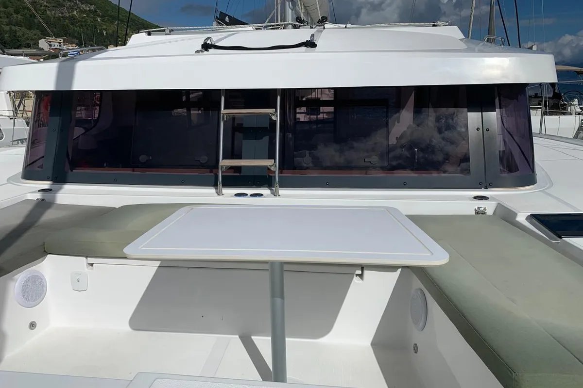 Deck of Timeless, a Bali Catsmart catamaran at Ellomenos, Greece