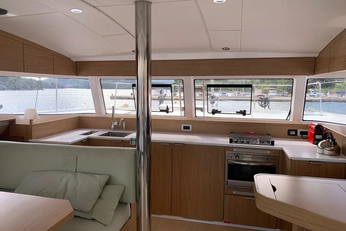 Galley of Timeless, a Bali Catsmart catamaran at Ellomenos, Greece