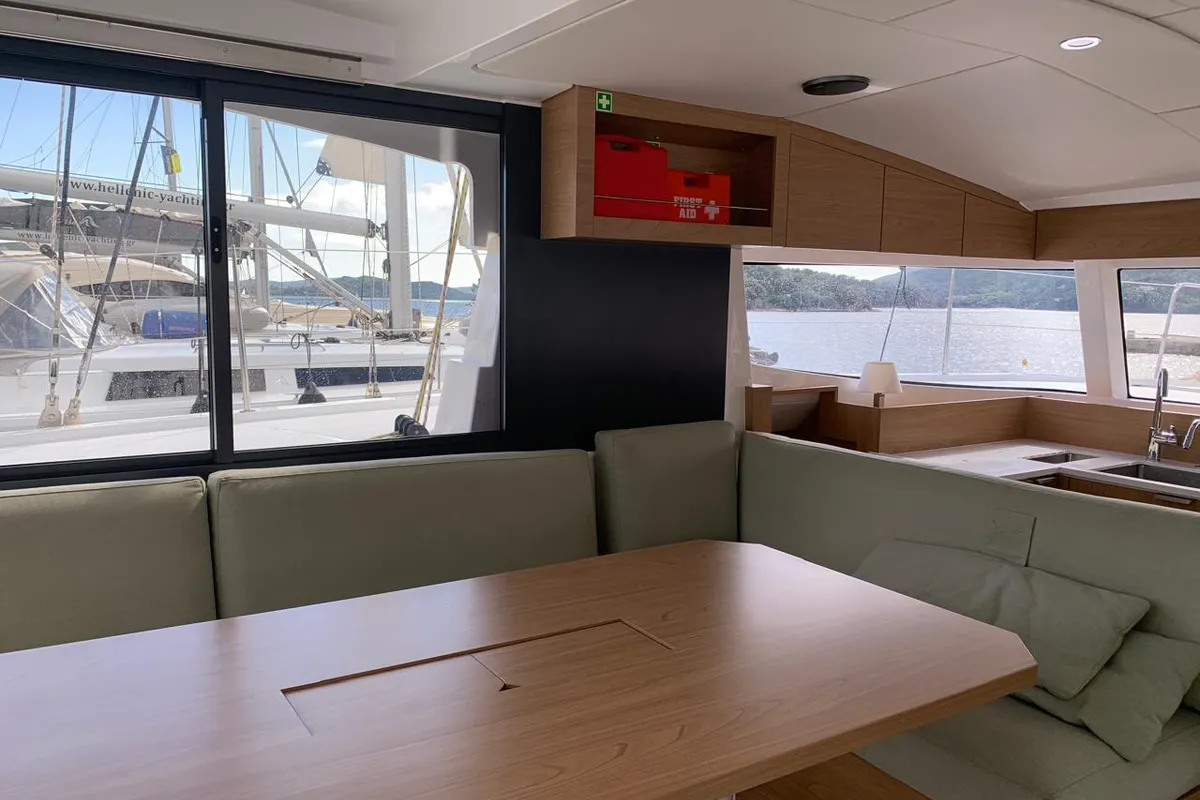 Salon of Timeless, a Bali Catsmart catamaran at Ellomenos, Greece