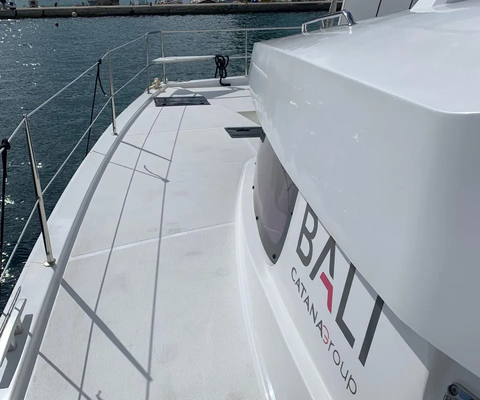 Deck of Timeless, a Bali Catsmart catamaran at Ellomenos, Greece