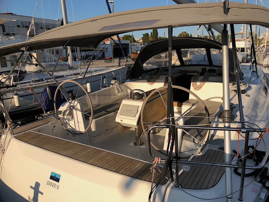 Cockpit of Elektra, a Bavaria Cruiser 46 sailboat at Zadar, Croatia