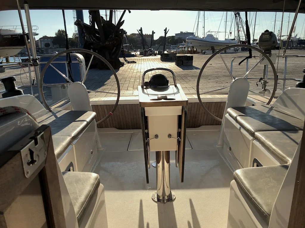Cockpit of Elektra, a Bavaria Cruiser 46 sailboat at Zadar, Croatia