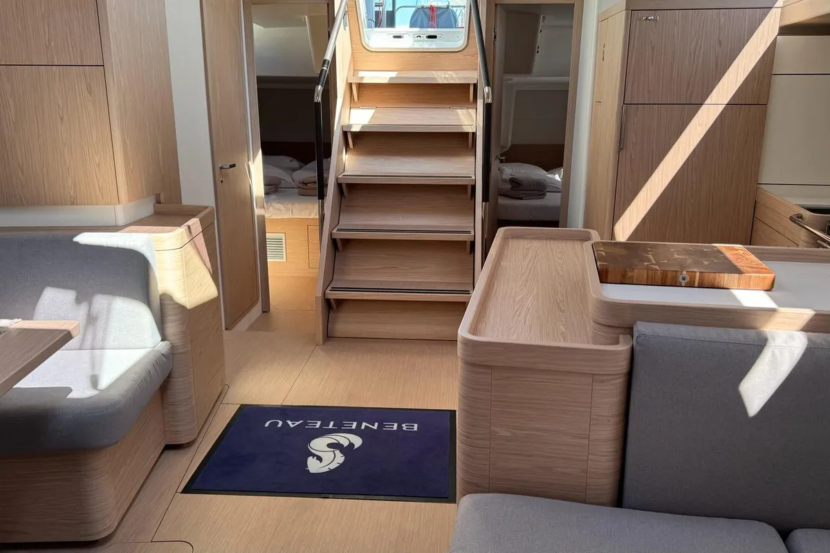 Salon of Eve One, a Beneteau Oceanis 54 sailboat at Seget Donji, Croatia