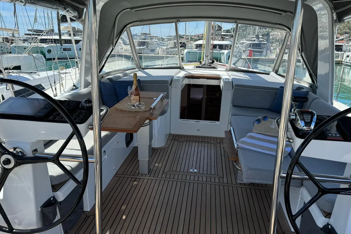 Deck of Eve One, a Beneteau Oceanis 54 sailboat at Seget Donji, Croatia