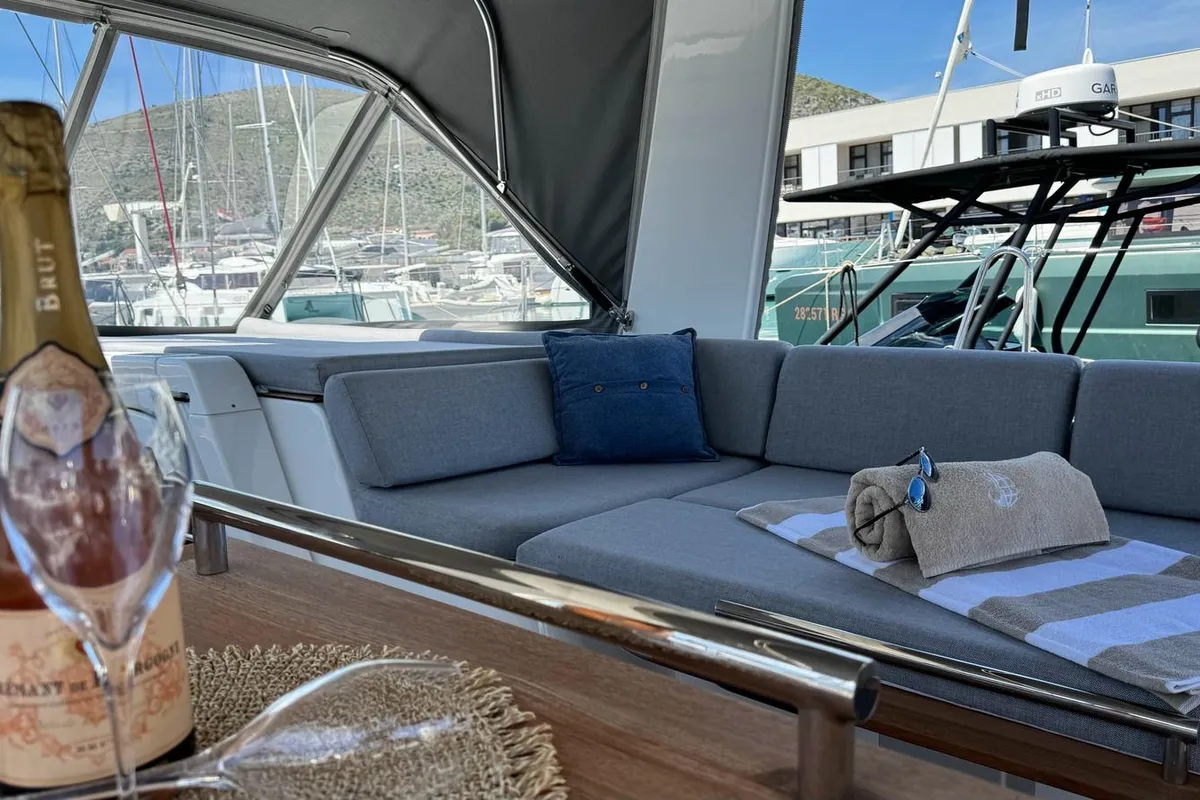 Deck of Eve One, a Beneteau Oceanis 54 sailboat at Seget Donji, Croatia