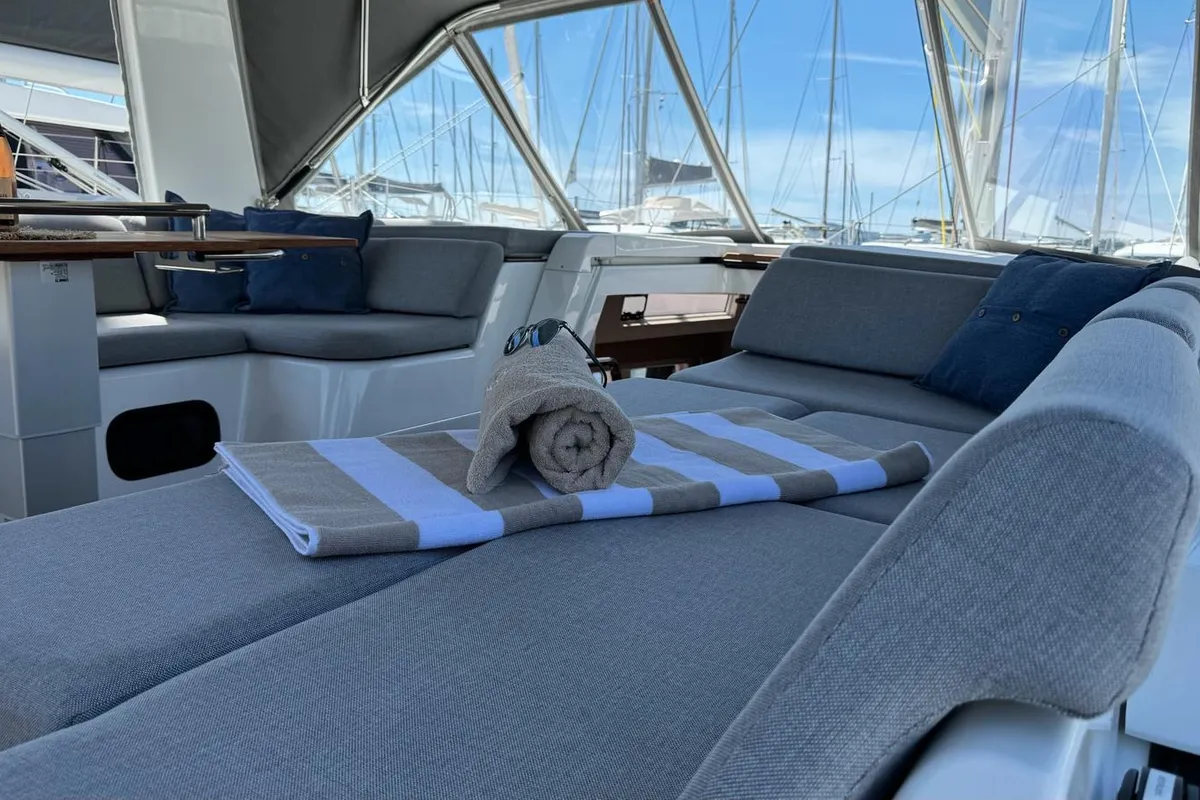 Deck of Eve One, a Beneteau Oceanis 54 sailboat at Seget Donji, Croatia
