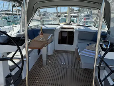 Cockpit of Eve One, a Beneteau Oceanis 54 sailboat at Seget Donji, Croatia