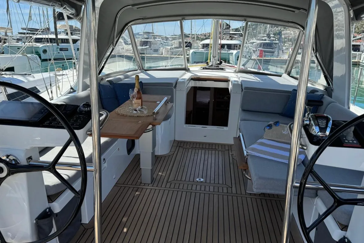 Cockpit of Eve One, a Beneteau Oceanis 54 sailboat at Seget Donji, Croatia