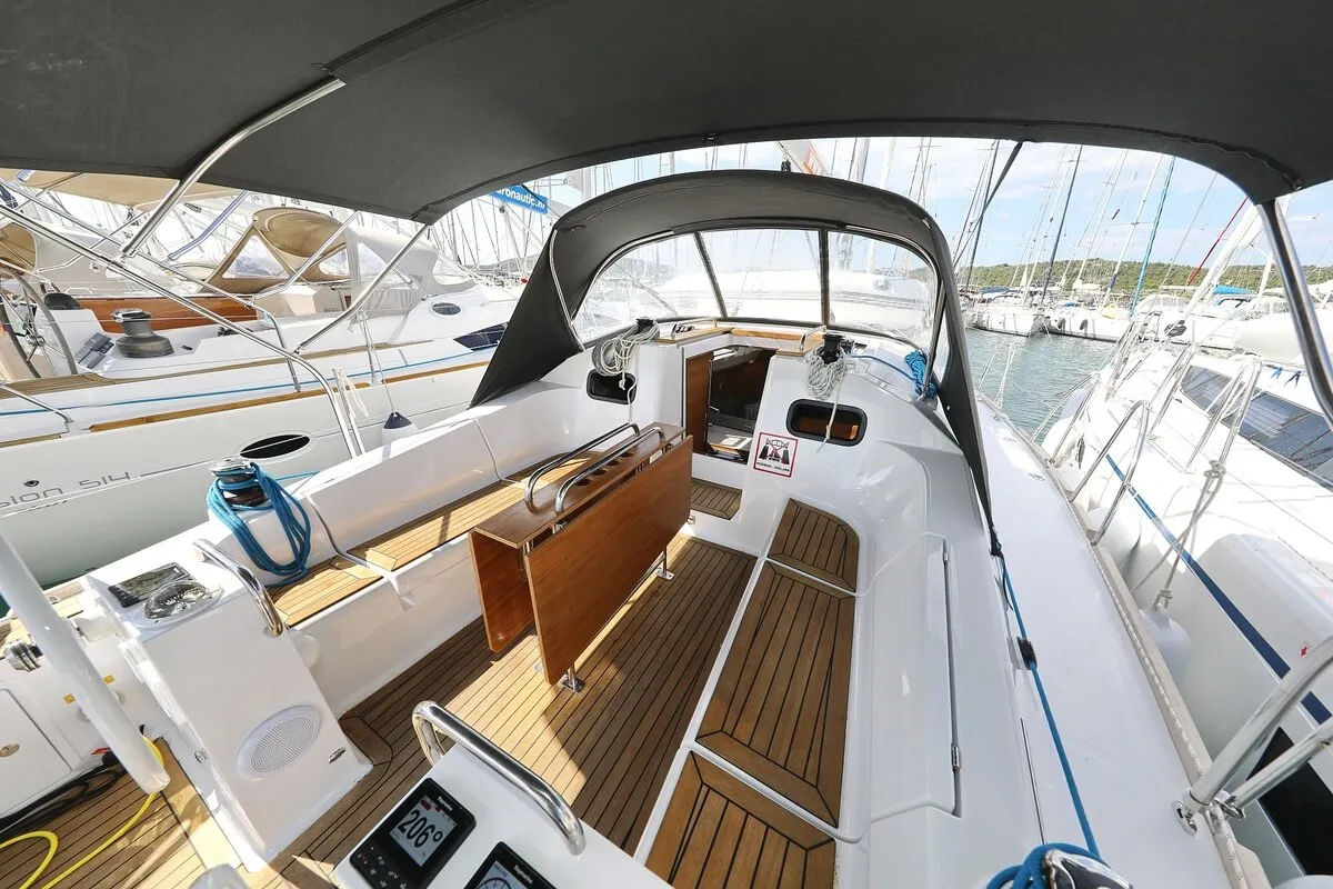 Cockpit of Valata, a Elan Impression 40.1 sailboat at Pirovac, Croatia