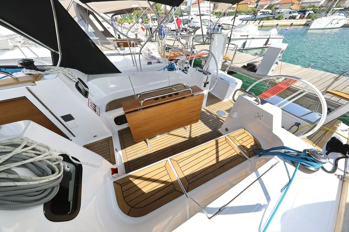 Cockpit of Valata, a Elan Impression 40.1 sailboat at Pirovac, Croatia