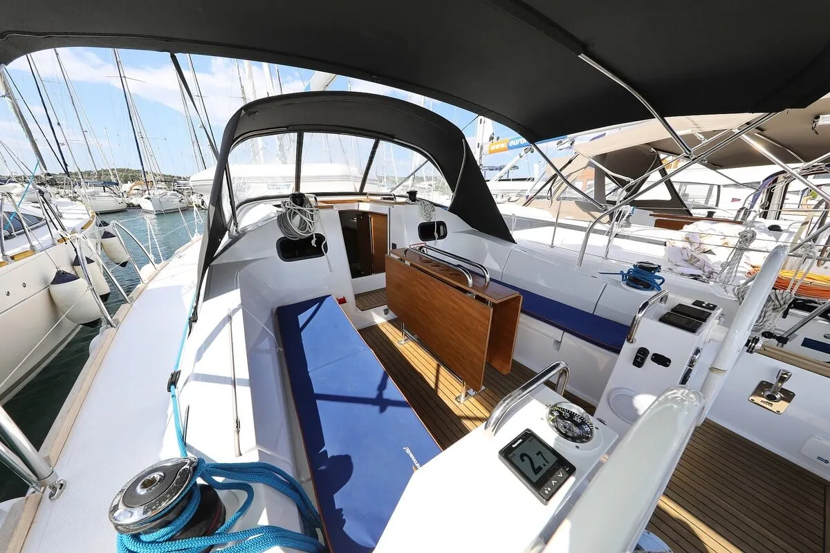 Cockpit of Valata, a Elan Impression 40.1 sailboat at Pirovac, Croatia