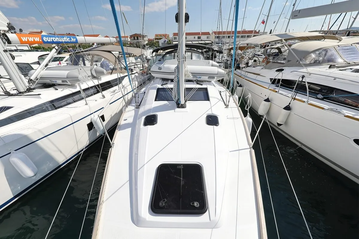 Deck of Valata, a Elan Impression 40.1 sailboat at Pirovac, Croatia