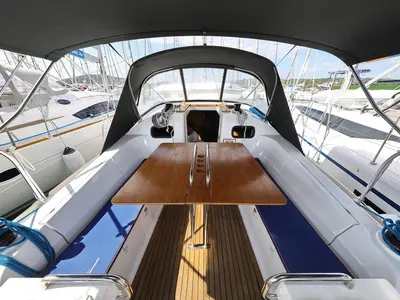 Deck of Valata, a Elan Impression 40.1 sailboat at Pirovac, Croatia