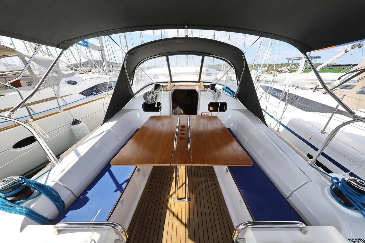 Deck of Valata, a Elan Impression 40.1 sailboat at Pirovac, Croatia