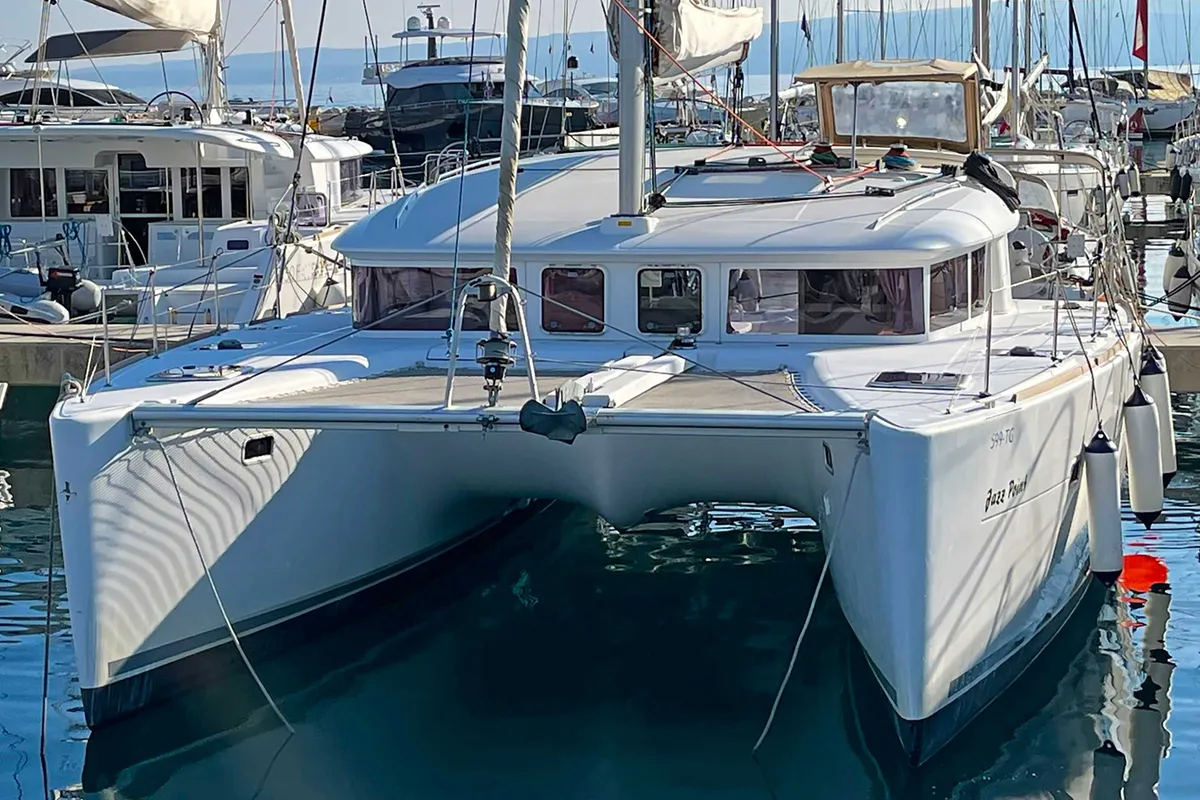 Exterior view of Jazz Point, a Lagoon 400 catamaran at Split, Croatia