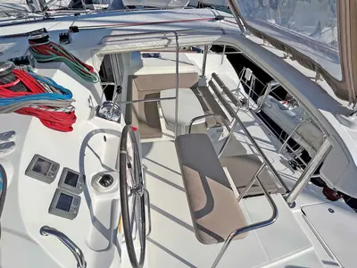 Cockpit of Jazz Point, a Lagoon 400 catamaran at Split, Croatia