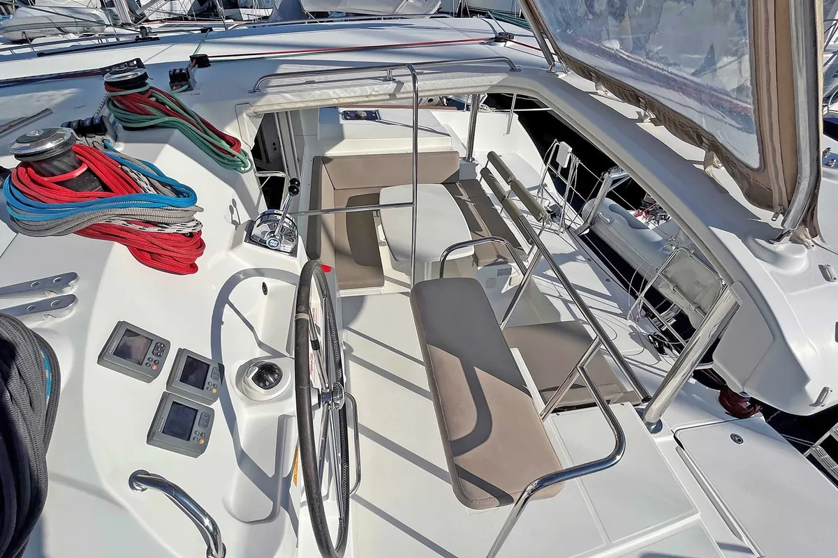 Cockpit of Jazz Point, a Lagoon 400 catamaran at Split, Croatia