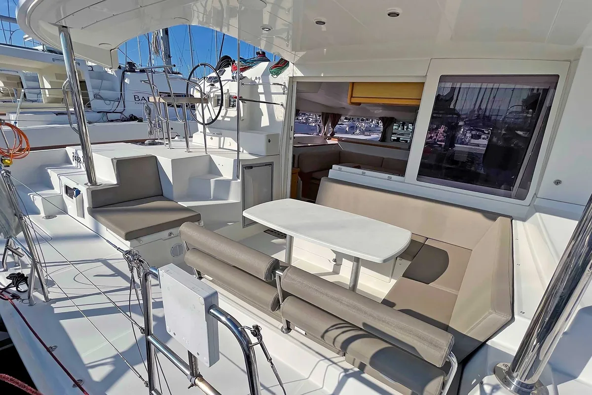 Deck of Jazz Point, a Lagoon 400 catamaran at Split, Croatia