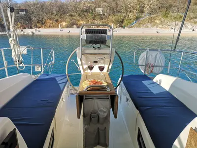 Cockpit of Tamra, a Bavaria 36 sailboat at Kraljevica, Croatia