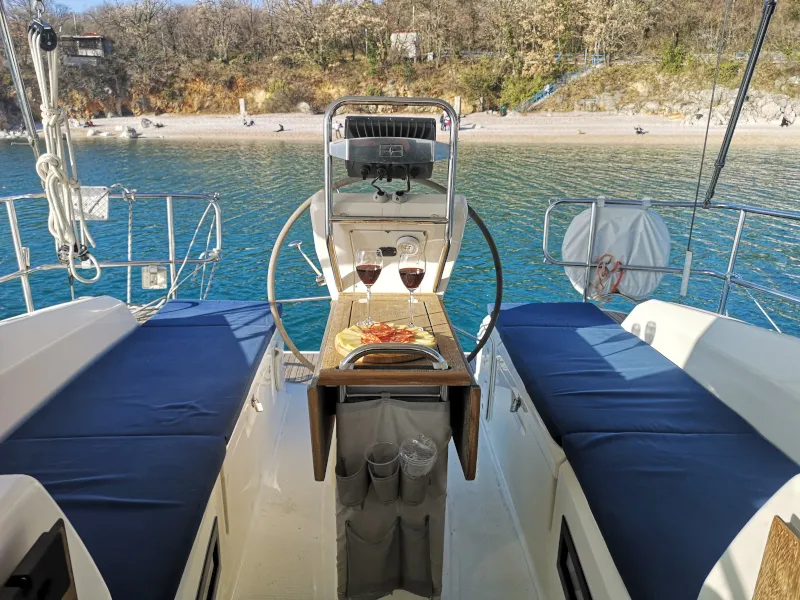 Cockpit of Tamra, a Bavaria 36 sailboat at Kraljevica, Croatia