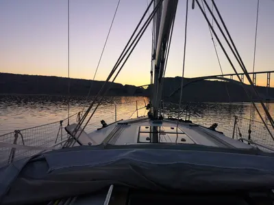 Deck of Tamra, a Bavaria 36 sailboat at Kraljevica, Croatia