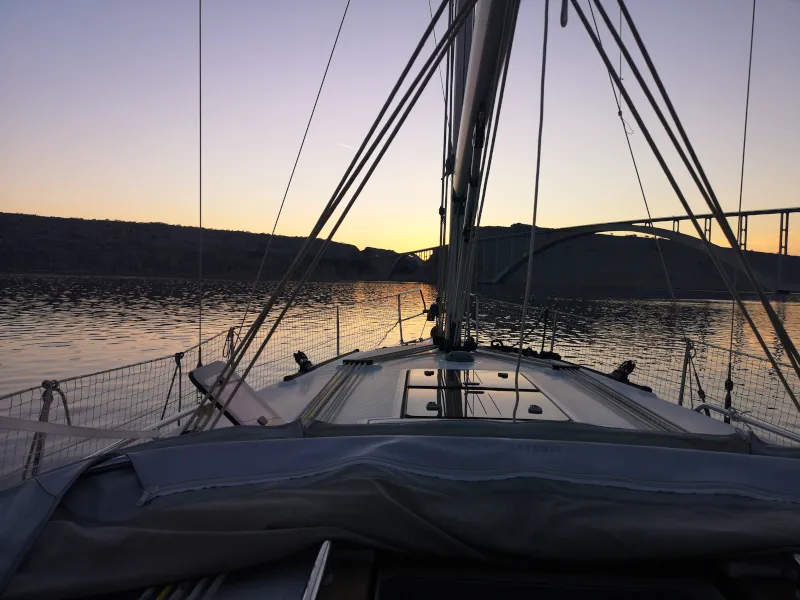 Deck of Tamra, a Bavaria 36 sailboat at Kraljevica, Croatia