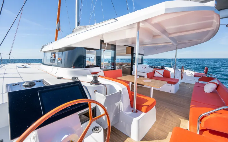 Deck of Mon Bijou, a Excess 14 catamaran at Toulon, France