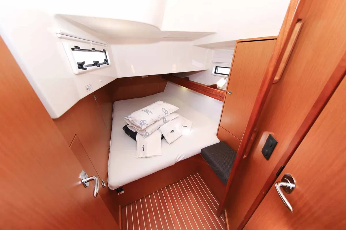 Cabin on Wolke 7, a Bavaria Cruiser 45 sailboat at Kontokali, Greece