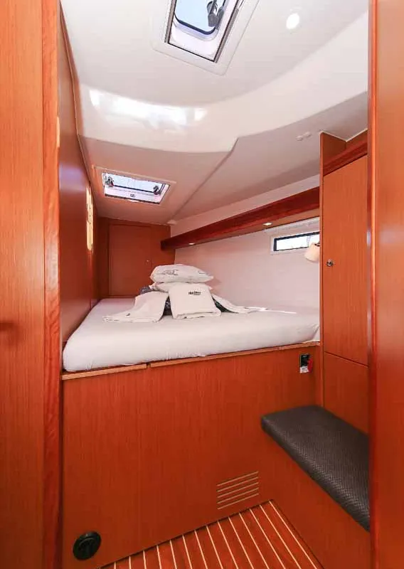 Cabin on Wolke 7, a Bavaria Cruiser 45 sailboat at Kontokali, Greece
