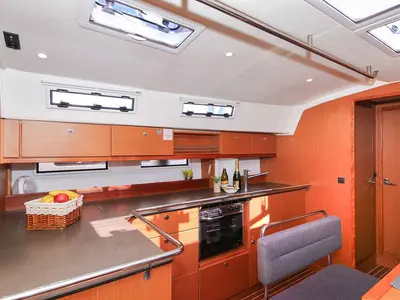 Galley of Wolke 7, a Bavaria Cruiser 45 sailboat at Kontokali, Greece