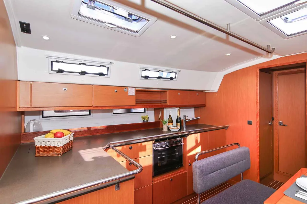 Galley of Wolke 7, a Bavaria Cruiser 45 sailboat at Kontokali, Greece