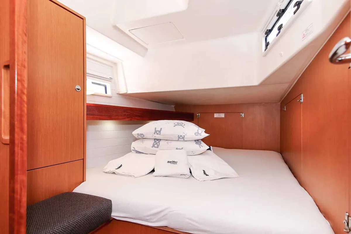 Cabin on Wolke 7, a Bavaria Cruiser 45 sailboat at Kontokali, Greece