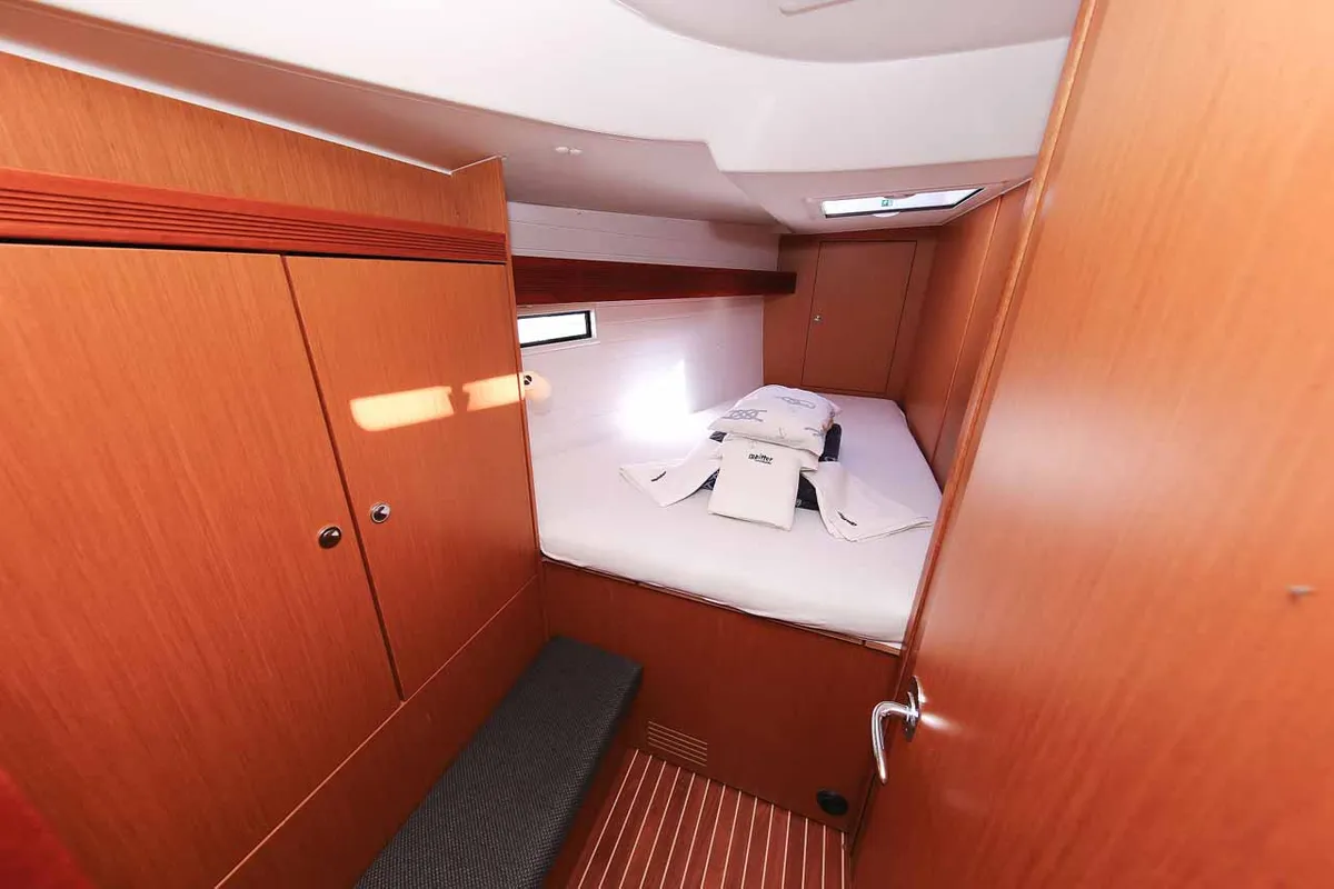 Cabin on Wolke 7, a Bavaria Cruiser 45 sailboat at Kontokali, Greece