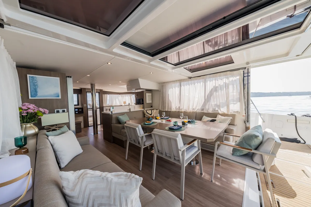 Salon of Bon Vivant, a Bali 4.8 catamaran at Grad Kaštela, Croatia
