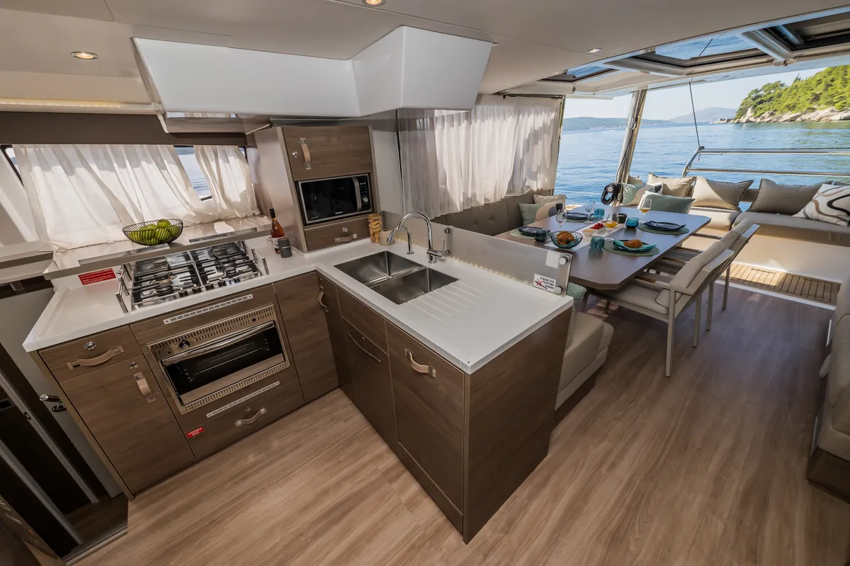 Galley of Bon Vivant, a Bali 4.8 catamaran at Grad Kaštela, Croatia