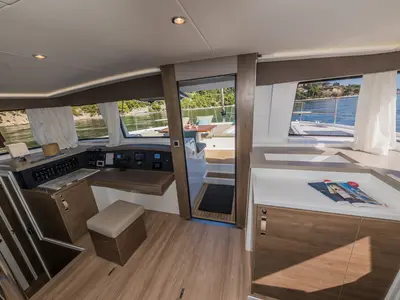 Salon of Bon Vivant, a Bali 4.8 catamaran at Grad Kaštela, Croatia