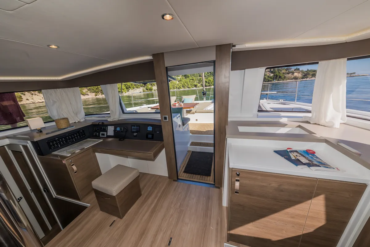 Salon of Bon Vivant, a Bali 4.8 catamaran at Grad Kaštela, Croatia