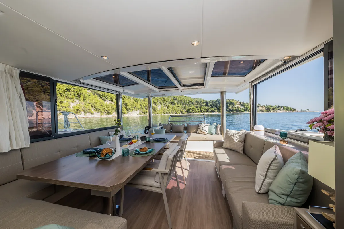Salon of Bon Vivant, a Bali 4.8 catamaran at Grad Kaštela, Croatia
