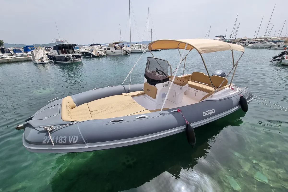 Exterior view of Salpa, a Salpa Soleil 20 motorboat at Grad Vodice, Croatia