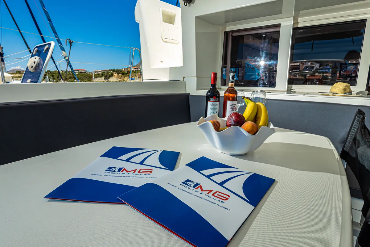 Deck of Mary One, a Lagoon 450 F catamaran at Municipal Unit of Palairos, Greece