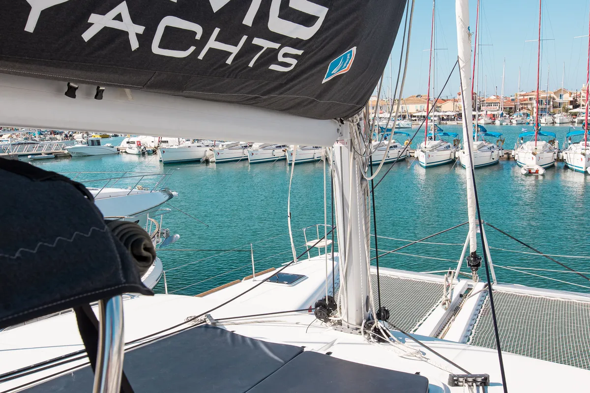 Deck of Mary One, a Lagoon 450 F catamaran at Municipal Unit of Palairos, Greece
