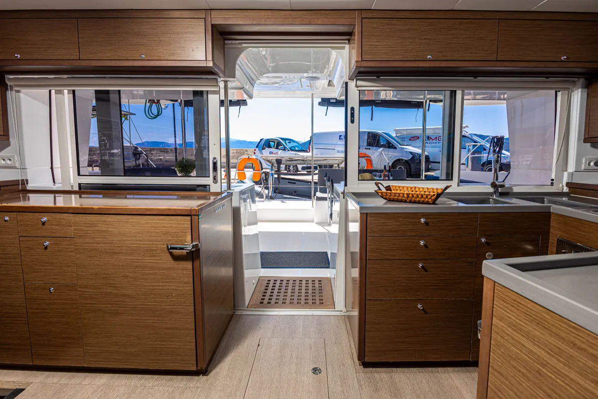 Galley of Mary One, a Lagoon 450 F catamaran at Municipal Unit of Palairos, Greece