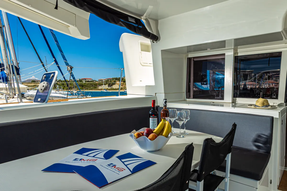 Deck of Mary One, a Lagoon 450 F catamaran at Municipal Unit of Palairos, Greece