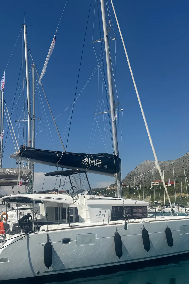 Exterior view of Mary One, a Lagoon 450 F catamaran at Municipal Unit of Palairos, Greece