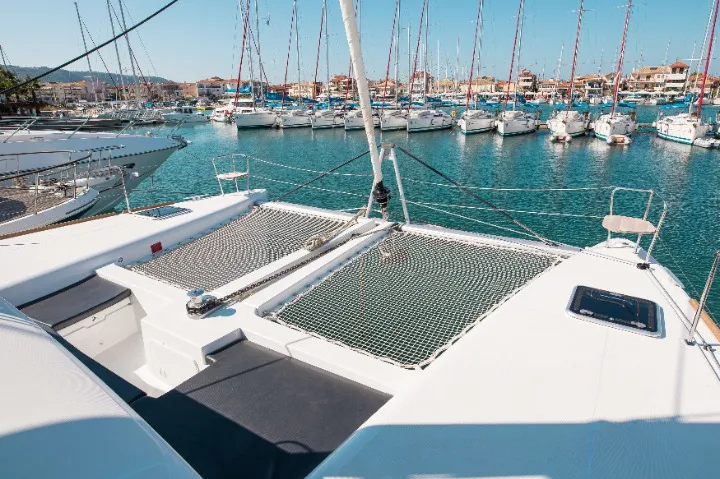 Deck of Mary One, a Lagoon 450 F catamaran at Municipal Unit of Palairos, Greece