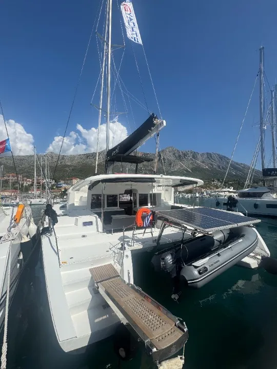 Deck of Mary One, a Lagoon 450 F catamaran at Municipal Unit of Palairos, Greece