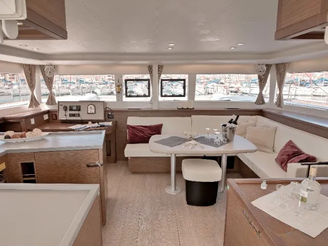 Salon of Mary One, a Lagoon 450 F catamaran at Municipal Unit of Palairos, Greece