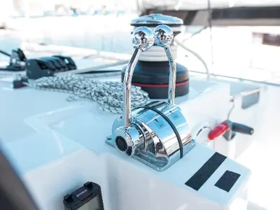 Cockpit of Mary One, a Lagoon 450 F catamaran at Municipal Unit of Palairos, Greece